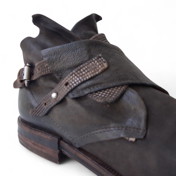 A.S.98 Edgy Moto Leather Bootie Almond Patina Zip Boho Western Biker Ombre 9.5 - Picture 4 of 16